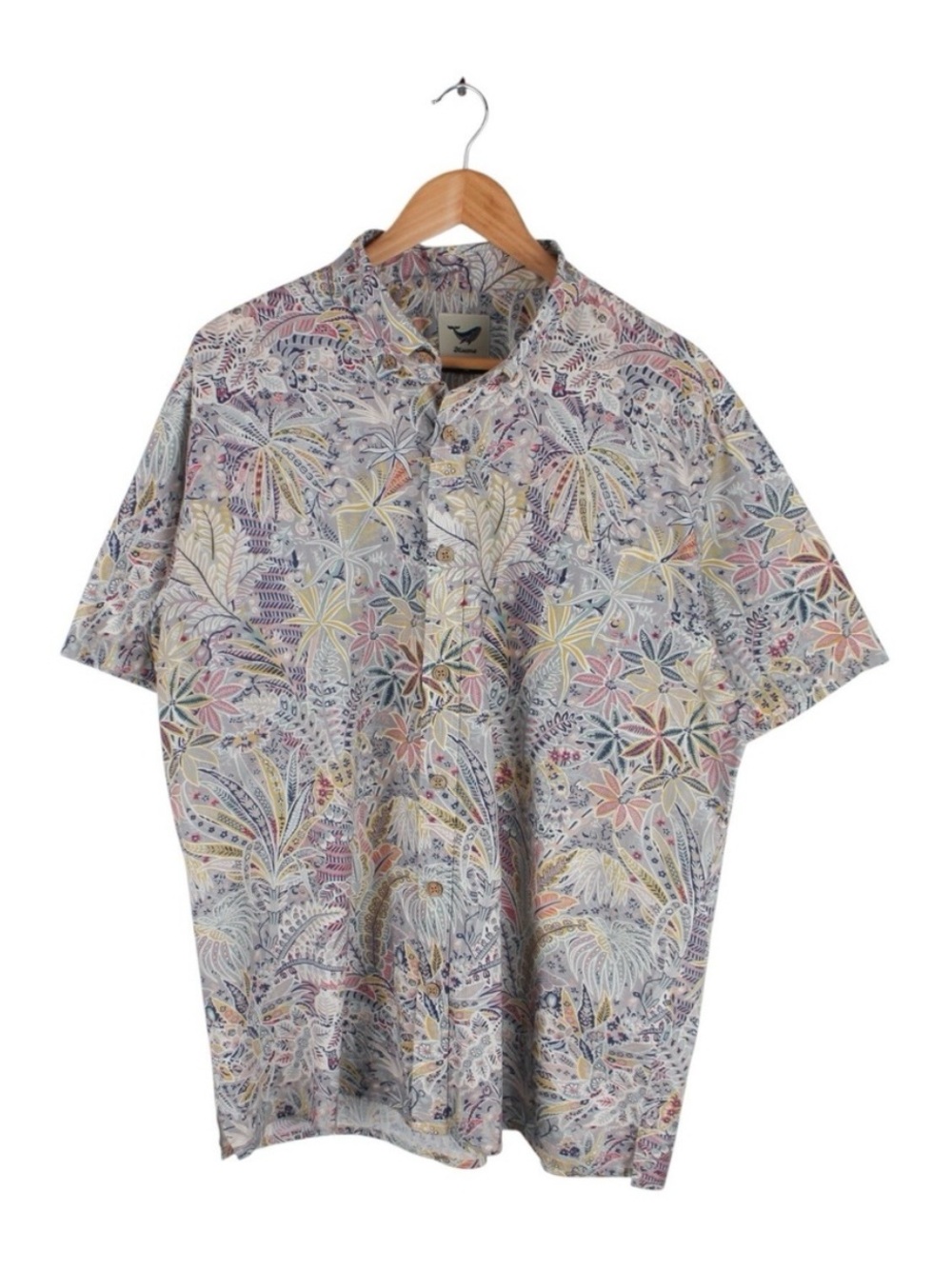 Yiume Button Up Shirt Tropical Floral Pattern Gray Short Sleeve Men Size XL